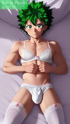 ai_generated femboy girly green_eyes green_hair izuku_midoriya lingerie male male_only midoriya_izuku my_hero_academia solo solo_male thechronicgamer trap white_lingerie rating:Questionable score:48 user:Chronic_Fappery