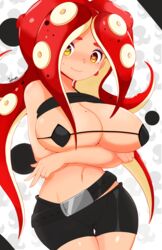 1girls 2d belt big_breasts bikini breasts jellcaps micro_bikini octoling red_hair shorts solo splatoon tagme tentacle_hair rating:Explicit score:48 user:RedOctoling