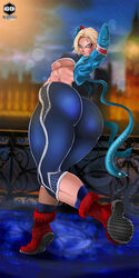 1girls arms_behind_head artist_logo ass bent_leg blonde_hair blue_eyes cammy_white capcom detailed_background female female_only looking_at_viewer nipple_bulge rain scar scar_on_cheek scar_on_face sirbanshee solo standing_on_one_leg street_fighter street_fighter_6 thick_ass thick_thighs underboob rating:Questionable score:25 user:!nner$elf89