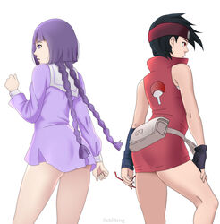 2girls alternate_costume big_ass black_hair boruto:_naruto_next_generations braided_twintails braids butt_crack dress female female_only firm_ass from_behind glasses glasses_removed human kakei_sumire kunoichi lickliking long_hair minidress multiple_girls naruto naruto_(series) ninja no_panties petite presenting presenting_ass presenting_hindquarters purple_eyes purple_hair rear_view red_eyes revealing_clothes round_ass sarada_uchiha short_hair skimpy skimpy_clothes taken_from_behind teenage_girl teenager tied_hair tight_clothing twintails uchiha_symbol rating:Questionable score:94 user:Bvxzv