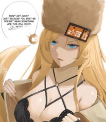 1girls angry angry_face blonde_hair blue_eyes english_text eroborne extremely_long_hair guilty_gear guilty_gear_strive hypnosis lacy_bra lingerie long_hair looking_at_viewer millia_rage mind_control partial_nudity partially_clothed pendulum pendulum_swinging pulling_clothing pulling_off_clothes removing_clothing removing_jacket text underwear undressing rating:Explicit score:88 user:Rodrigator_