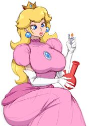 1girls big_breasts blonde_hair blue_eyes bong breasts busty clothed clothing crown doodle dress drug_paraphernalia drugs earrings elbow_gloves female female_only gloves highres holding_object huge_breasts large_breasts long_hair marijuana mario_(series) nintendo pink_dress pink_lips princess princess_peach simmsy simple_background sitting smile smoking smoking_weed solo voluptuous weed white_background rating:Safe score:123 user:Bryanjoel