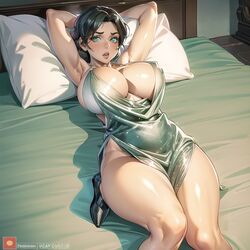 ai_generated bed big_breasts cixf huge_breasts lying_on_back miss_pauling round_breasts seductive silver_dress team_fortress_2 thick_thighs rating:Explicit score:80 user:cixf