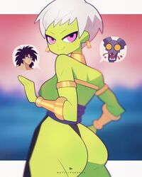 beerus big_ass big_breasts breasts breasts_out broly cheelai collar cosplay dragon_ball dragon_ball_super earring earrings flipherrrr green_skin hair nipples nosebleed showing_ass white_hair rating:Explicit score:79 user:FlashFacts