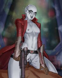 2d alien alien_girl alien_humanoid background bald blurry blurry_background bottomless bottomless_female breasts clothed_sex clothing coat collarbone completely_nude cowgirl_position dark-skinned_male dark_skin domination duo earrings facial_tattoo female female_on_top femdom functionally_nude gloves grey_body gun hand_on_stomach happy holding_cun holding_object holding_weapon human humanoid interspecies kaliyo_djannis licking_lips looking_pleasured male malesub nesoun nipples nude nude_male nudity open_clothes pale-skinned_female partially_clothed piercing pubic_tattoo rattataki red_clothing sex small_breasts smile smirk star_wars star_wars:_the_old_republic straddling straight submissive tattoo teeth vaginal_penetration vambraces weapon rating:Explicit score:34 user:TremerePupil