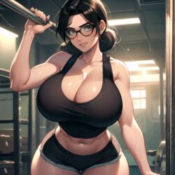 ai_generated bent_over big_ass big_breasts black_tank_top boob_window cixf glasses huge_breasts looking_at_viewer miss_pauling storage_room team_fortress_2 tf2 voluptuous rating:Explicit score:83 user:cixf