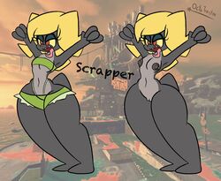 anthro areola blonde_hair bottom_heavy bottomwear breasts clothing octo_toaster salmonid scrapper_(splatoon) splatoon rating:Explicit score:20 user:bot