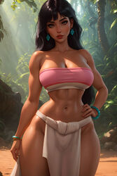 abs ai_generated athletic_female bare_shoulders black_hair blue_earrings bracelet brown_eyes chel clavicle cleavage clothed cropped_legs curvy dark-skinned_female dark_hair dick_sucking_lips dreamworks earrings exotic eyelashes fit_female forest front_view hand_on_hip hazel_eyes hip_bones huge_breasts jungle light_brown_eyes loincloth long_hair looking_at_viewer native_american native_american_female navel nekouda no_panties no_panties_under_dress outdoors pelvic_curtain pelvic_line red_lips red_lipstick solo sunlight the_road_to_el_dorado thick_eyelashes toned_stomach tubetop upper_body white_clothing white_legwear wide_hips wristwear rating:Questionable score:464 user:TheKindHaremMaster