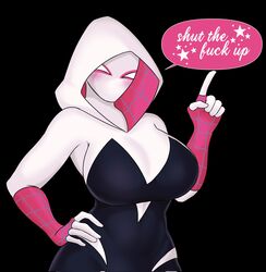 1girls big_breasts black_clothing blush blushing breasts color colored dialogue escriba female female_only fully_clothed gwen_stacy gwen_stacy_(spider-verse) hands_on_hips marvel marvel_comics mask masked masked_female pink_clothing skin_tight skintight skintight_bodysuit solo solo_female spider-gwen spider-man:_across_the_spider-verse spider-man:_into_the_spider-verse superheroine text text_bubble toned toned_female white_clothing rating:Safe score:265 user:Monbo