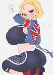 1girls blush cammy_white female female_only gigantic_breasts huge_breasts leggings short_hair solo sports_bra street_fighter street_fighter_6 sweat thick_thighs whomper_fruit whomperfruit rating:Questionable score:67 user:WhomperFruit