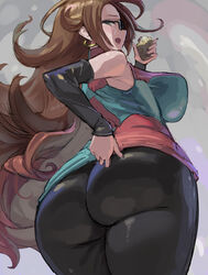 1girls android_21 android_21_(human) ass back back_view big_ass blue_eyes breasts clothed dat_ass dragon_ball dragon_ball_fighterz female huge_ass huge_breasts kazo light-skinned_female long_hair red_hair smile solo thick_thighs tight_clothing vomi_(dragon_ball) rating:Questionable score:302 user:LiangXI