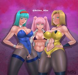 abs alternate_version_available android_18 big_breasts bikini_top blonde_hair blue_eyes bulma_(bunny) bulma_briefs bunnysuit commission dragon_ball dragon_ball_z hand_on_hip harem hitomi_twins jacket long_hair magnificentsexygals massive_breasts multiple_girls pale-skinned_female pale_skin pantyhose pink_hair pussy_grab sex_slave shorts slave teal_hair thick_thighs thong thong_straps wide_hips rating:Explicit score:50 user:Bulma_Miss