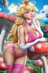 1girls absurd_res alternate_version_available areolae ayyasap blonde_hair curvaceous curvy_body curvy_female curvy_figure erect_nipples female_focus gloves hi_res huge_breasts long_hair looking_at_viewer mario_(series) nipple_bulge outdoors pink_lingerie princess_peach seductive_look super_mario_bros. thighhighs voluptuous voluptuous_female rating:Questionable score:55 user:Dragon98