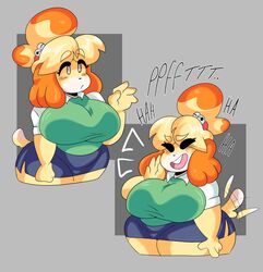 animal_crossing big_breasts breasts chubby dork_boi huge_breasts isabelle_(animal_crossing) lewd_dorky nintendo office_lady voluptuous rating:Questionable score:37 user:Ifyfy