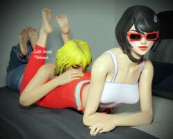 2girls 3d about_to_fart ass ass_sniffing bed bedroom blender blender_taper bob_cut butt_smother butt_sniffing collar colored_hair dyed_hair evie_(fortnite) eyeshadow feet female femdom fingernails fortnite green_hair hana_(fortnite) leggings nail_polish pants shades soles sunglasses tank_top theblendertaper tinted_eyewear xnalara xps yuri rating:Questionable score:46 user:BlenderTaper