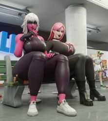 3d 3girls apokailypseart bench big_breasts bigger_female blonde_hair breasts butt_crush buttcrush curvy curvy_figure female_domination femdom fortnite fortnite:_battle_royale giantess giantess_growth growth harlowe_(fortnite) haze_(fortnite) light-skinned_female medium_hair mini_giantess pink_hair red-skinned_female sitting_on_person size_difference white_hair rating:Questionable score:105 user:UberPhantom1115