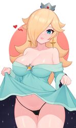 1girls black_panties blue_dress breasts cleavage clothed dress female female_only large_breasts long_hair mario_(series) moursho nintendo panties presenting princess_rosalina simple_background solo standing super_mario_galaxy underwear rating:Explicit score:171 user:beanos12