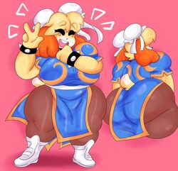 animal_crossing anthro ass big_ass big_breasts breasts bubble_butt chun-li_(cosplay) clothed clothing dork_boi female huge_ass isabelle_(animal_crossing) lewd_dorky nintendo rating:Questionable score:49 user:Ifyfy