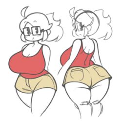 1girls big_ass big_breasts clothed colored_sketch female female_only glasses jinnsart looking_at_viewer no_color pac-man_eyes sketch smile solo thick_thighs rating:Questionable score:97 user:lightswitch4th