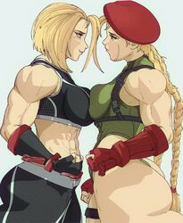 2girls abs ass beret biceps big_ass big_breasts blonde_hair braid braided_hair braided_twintails breast_press breast_to_breast breasts breasts_to_breasts breasts_together breasts_touching cammy_white capcom curvy eye_contact female female_focus female_only fingerless_gloves gloves hat headwear large_ass large_breasts leotard light-skinned_female light_skin long_hair looking_at_another medium_breasts medium_hair muscular muscular_female sideboob simple_background smile smiling sports_bra street_fighter street_fighter_6 street_fighter_v tagme voluptuous white_background yoracrab rating:Explicit score:111 user:InstantNoodulz