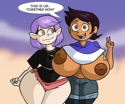 2girls alternate_breast_size amity_blight ass_size_difference ass_vs_breasts big_breasts bottom_heavy breast_size_difference brown_eyes brown_hair canon_couple dark-skinned_female dark_skin disney english_text female female_only huge_breasts human humanoid light-skinned_female light_skin looking_at_partner looking_at_viewer luz_noceda max1mus multiple_girls nipples no_bra panties pointy_ears purple_hair talking_to_viewer text the_owl_house top_heavy wide_hips witch_(the_owl_house) yellow_eyes rating:Explicit score:83 user:YggBraz11