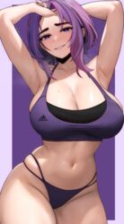 1girls armpits arms_behind_head breasts bursting_breasts curvy edmun female hips huge_breasts kaina_tsutsumi lady_nagant light-skinned_female light_skin medium_hair my_hero_academia naughty_face navel pose posing purple_eyes purple_hair sensual sexy_armpits smile sports_bra sportswear thick_thighs thighs thong tsutsumi_kaina wide_hips rating:Questionable score:300 user:LiangXI