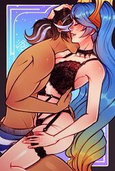 artist_signature cuddling dark-skinned_male female kayn kissing kissing_neck league_of_legends lingerie long_hair male poposhirat sona_buvelle rating:Explicit score:85 user:PoposhiRat