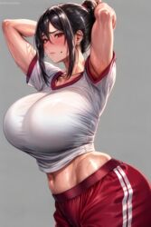 1girls ai_generated ai_love_higokko blush breasts brown_hair female high_resolution hips holaraai huge_breasts light-skinned_female light_skin mature_female milf original original_character red_eyes sportswear sweat sweaty_body thick_thighs thighs wide_hips rating:Questionable score:33 user:LiangXI