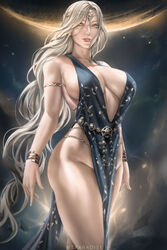 big_breasts cleavage elden_ring female female_only fromsoftware fully_clothed goddess huge_breasts long_hair milf queen_marika_the_eternal revealing_clothes skimpy_clothes solo thick_thighs wtparadise rating:Explicit score:111 user:peefspog2