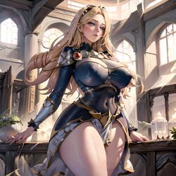 ai_generated bare_legs big_breasts blonde_hair cixf covered_nipples league_of_legends luxanna_crownguard riot_games thick_thighs rating:Explicit score:105 user:cixf