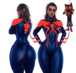 2023 big_ass brown-skinned_female brown_hair brown_skin bug_butt genderswap_(mtf) irish irish_female latex latex_suit marvel medium_breasts mexican mexican_female miguel_o'hara miles_morales popogori red_eyes rule_63 scratch_marks simple_background spider-man:_across_the_spider-verse spider-man_(series) spider-man_2099 spider-woman_2099 tagme white_background rating:Explicit score:237 user:Adoptivecandy