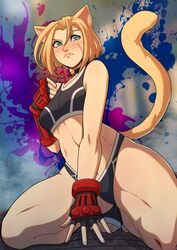 1girls angry animal_ears armwear black_choker black_panties black_sports_bra blonde_hair blue_eyes blurry blurry_background blush breasts cammy_white capcom cat_ears cat_tail catgirl choker clenched_hand commentary embarrassed english_commentary female female_only fighting_stance fingerless_gloves fingernails frown gloves heart-shaped_pupils hi_res highres kemonomimi_mode kinkymation kneeling looking_at_viewer official_alternate_costume panties pendant_choker ringed_eyes scar scar_on_cheek scar_on_face short_hair single_vambrace sitting small_breasts solo solo_female sports_bikini sports_bra street_fighter street_fighter_6 tail thick_thighs thighs toeless_legwear toenails toes toned underwear underwear_only vambraces rating:Questionable score:141 user:kris923