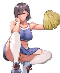 1girls 2018 bare_arms bare_shoulders black_hair blue_shirt blue_skirt bored breasts censored cheerleader cheerleader_uniform clothing crop_top eyebrows_visible_through_hair female female_only hair_between_eyes hairclip highres large_breasts looking_at_viewer midriff no_panties original pepe_(jonasan) pink_eyes pom_poms pubic_hair pussy shirt shoes short_hair simple_background skirt sleeveless sleeveless_shirt solo squatting thick_thighs thighhighs thighs tiptoes uniform unmotivated_little_sister_(pepe_(jonasan)) white_background rating:Explicit score:108 user:Blookryynnn