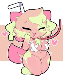 1girls :3 axolotl blush closed_eyes collar cowbell cute female female_focus female_only gills green_spots hand_on_face heart leash motion_lines paws pink_skin shaking sleepysous straw tag tail taped_nipples thick_thighs two_tone_skin wide_hips rating:Explicit score:77 user:BoobEnjoyer2