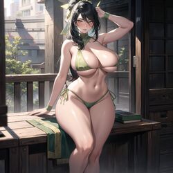 ai_generated akali big_ass big_breasts bikini blush cixf huge_breasts league_of_legends legs_together riot_games side_tie_bikini sitting smooth_skin thick_thighs rating:Explicit score:84 user:cixf