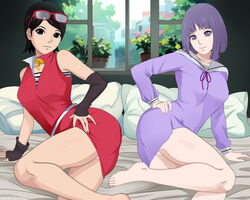 2girls alternate_costume alternate_version_available arm_warmers armwear ass ass_focus bare_legs bare_thighs barefoot bed bedroom big_ass big_butt bimbo black_eyes black_hair bob_cut boruto:_naruto_next_generations braided_hair braided_ponytail breasts butt clothed clothing curvaceous curvy curvy_body curvy_female curvy_figure dress eyewear feet female female_focus female_only foot_fetish glasses glasses_on_head hand_on_hip hi_res high_resolution highres indoors kakei_sumire large_ass lickliking light-skinned_female light_skin long_legs looking_at_viewer matching_hair/eyes medium_hair minidress multiple_girls naruto naruto_(series) on_bed on_side pale-skinned_female pale_skin panties petite pillow ponytail pose posing pov presenting presenting_ass presenting_hindquarters purple_eyes purple_hair sarada_uchiha scarf short_hair shoulder_length_hair shounen_jump sitting sitting_on_bed skimpy skimpy_clothes skimpy_dress small_breasts smile smiling smiling_at_viewer teenage_girl teenager tied_hair tight_clothing tight_dress toes tomboy uchiha_sarada underwear wide_hips window young younger_female rating:Questionable score:87 user:Ikevana