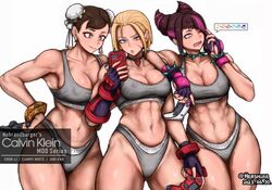 3girls abs arm_on_shoulder asian asian_female biceps big_breasts black_hair blonde_hair bracelet breasts british british_female bun_cover calvin_klein cameltoe cammy_white candy capcom cellphone choker chun-li cleavage collar collarbone controller covered_nipples double_bun dualsense dualshock female female_only fingerless_gloves food game_controller gamepad gloves grey_panties grey_sports_bra hair_bun hair_horns hershuar highleg highleg_panties jewelry juri_han korean korean_female leaning_on_person lollipop multicolored_hair multiple_girls muscular muscular_female navel panties pendant_choker phone playstation_controller scar scar_on_cheek scar_on_face smartphone smile spiked_bracelet spiked_collar spikes sports_bra stomach streaked_hair street_fighter street_fighter_6 thick_thighs thighs underwear underwear_writing rating:Questionable score:272 user:Crcole331