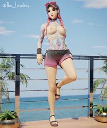 1girls 3d alternate_version_available areolae balcony beach_jules blender bottomwear braid braided_hair braided_ponytail breasts cloud clouds epic_games female female_focus female_only fortnite freckles freckles_on_face green_eyes half-dressed half_naked highres jules_(fortnite) lewdrex light-skinned_female light_skin looking_at_viewer medium_breasts nipple_piercing nipples nose_piercing pierced_nipples piercing piercings pose posing presenting presenting_breasts railing sandals shorts sky smile smiling solo solo_focus standing tattoo tattoos topless twin_braids twintails two_tone_hair watermark rating:Explicit score:14 user:mango05