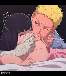 1boy 1girls bandaged_arm bandages big_breasts blue_eyes blunt_bangs blush bob_cut boruto:_naruto_next_generations breasts breasts_out busty canon_couple clothed_sex clothing couple covering_another's_mouth covering_mouth dialogue english_text female futon grey_eyes hand_on_mouth hand_over_another's_mouth hand_over_mouth husband_and_wife hyuuga_hinata implied_penetration implied_sex lying lying_on_person lying_on_stomach male married_couple milf mouth_gag naruto no_bra off_shoulder one_eye_closed oppai sex short_hair shushing sweat sweating talking talking_to_another text uzumaki_naruto womo_ots yukata rating:Questionable score:138 user:Kolynos