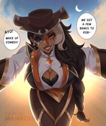 big_breasts black_hair blush breasts breasts female female_focus female_only high_noon_samira high_noon_series league_of_legends lingerie long_hair looking_at_viewer mambolina samira_(league_of_legends) smile smiling_at_viewer solo solo_female solo_focus thick_thighs rating:Questionable score:116 user:heartless0