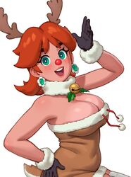 1girls blue_eyes breasts brown_hair christmas cleavage clothing female female_only huge_breasts large_breasts light-skinned_female light_skin long_hair looking_at_viewer mario_(series) nintendo open_mouth orange_hair princess_daisy reindeer_costume rizdraws simple_background smile solo white_background rating:Questionable score:147 user:Aeolus_HX