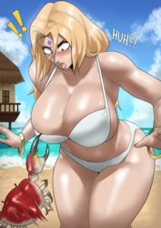 1girls absurdres ass beach big_ass bikini blonde blonde_hair blue_eyes crab echosaber fat_breasts female huge_breasts jiggling_breasts light-skinned_female long_hair naruto naruto_shippuden shocked shounen_jump thick thick_ass thick_thighs tsunade wardrobe_malfunction rating:Questionable score:336 user:N33dForBr33d