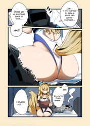 1boy 1girls 2023 alternative_costume animal_ear_fluff animal_ears arknights ass ass_focus bare_back big_ass blonde_hair breasts collarbone comic doctor_(arknights) english_text faint fluffy_tail gin_moku hi_res hips hood horse_ears horse_girl kemonomimi light-skinned_female light_skin long_hair lying nearl_(arknights) sitting swimwear text thighs unconscious very_long_hair yellow_eyes rating:Questionable score:43 user:MatTheV24-7