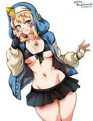 1girls bikini blonde_hair breasts bridget gloves green_eyes guilty_gear guilty_gear_strive guilty_gear_xx hoodie minacream rule_63 skirt rating:Questionable score:78 user:Nopeisok