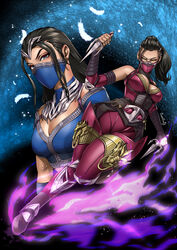 big_breasts big_thighs black_hair blue_eyes breasts edenian female female_only gold_(metal) kitana long_hair mask masked masked_female mileena mortal_kombat mortal_kombat_1_(2023) ponytail sai_(weapon) siblings silver_(metal) sisters tarkatan thighs thotlerrr treartz weapon yellow_eyes rating:Safe score:93 user:Monbo