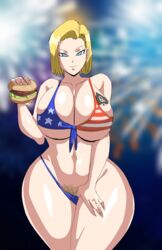 4th_of_july american_flag_bikini android_18 blonde_hair blue_eyes breast_tattoo cuckold dragon_ball gtsn17 hamburger huge_breasts interracial netorare ntr pubic_hair qos queen_of_spades queen_of_spades_symbol spade_tattoo tattoo wedding_ring wide_hips rating:Questionable score:137 user:namisos