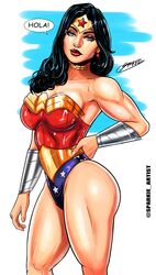 1girls alternate_version_available artist_name big_breasts black_hair blue_eyes choker dc dc_comics dialogue diana_prince female female_only leotard solo spanish_dialogue spanish_text sparkietheartist speech_bubble talking_to_viewer thick_thighs thighs twitter wonder_woman wonder_woman_(series) rating:Questionable score:47 user:thesecretbox