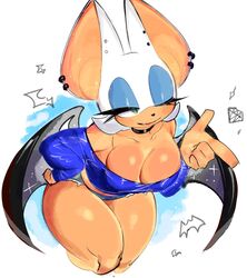 2023 2d 2d_(artwork) bat bat_ears bat_girl bat_wings big_breasts big_thighs blue_eyeshadow blue_shirt bottom_heavy breasts busty choker cleavage ear_piercing eyeshadow female female_focus female_only furry green_eyes hi_res highres large_breasts large_thighs rouge_the_bat sega simple_background smile solo solo_female sonic_(series) sonic_the_hedgehog_(series) thick_thighs thighs tongue usa37107692 white_background wide_hips wings wink winking rating:Questionable score:218 user:WinnebagoMusket