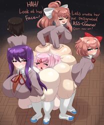 1boy 2023 2d 4girls absurd_res anilingus ass big_ass blush bubble_butt color commission dialogue doki_doki_literature_club eating_ass english_text eyes_rolling_back female female_focus fivesome hair_accessory hi_res kneehighs kneeling large_ass licking licking_ass light-skinned_female light_skin male mc_(doki_doki_literature_club!) mistpirit monika_(doki_doki_literature_club) multiple_girls natsuki_(doki_doki_literature_club) open_mouth pink_hair purple_hair sayori_(doki_doki_literature_club) standing text thick_thighs thighs tongue tongue_out yuri yuri_(doki_doki_literature_club) rating:Questionable score:322 user:imasneaky