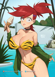 1girls barleyshake big_breasts bikini bikini_bottom bikini_top choker cleavage ear_piercing eyebrows eyelashes female female_only foster's_home_for_imaginary_friends frankie_foster ice_cream large_breasts light-skinned_female light_skin looking_at_viewer lum_(cosplay) navel ponytail red_hair solo solo_female solo_focus swimwear thighs tongue tongue_out underboob urusei_yatsura wide_hips wings rating:Questionable score:120 user:HughthyDerg